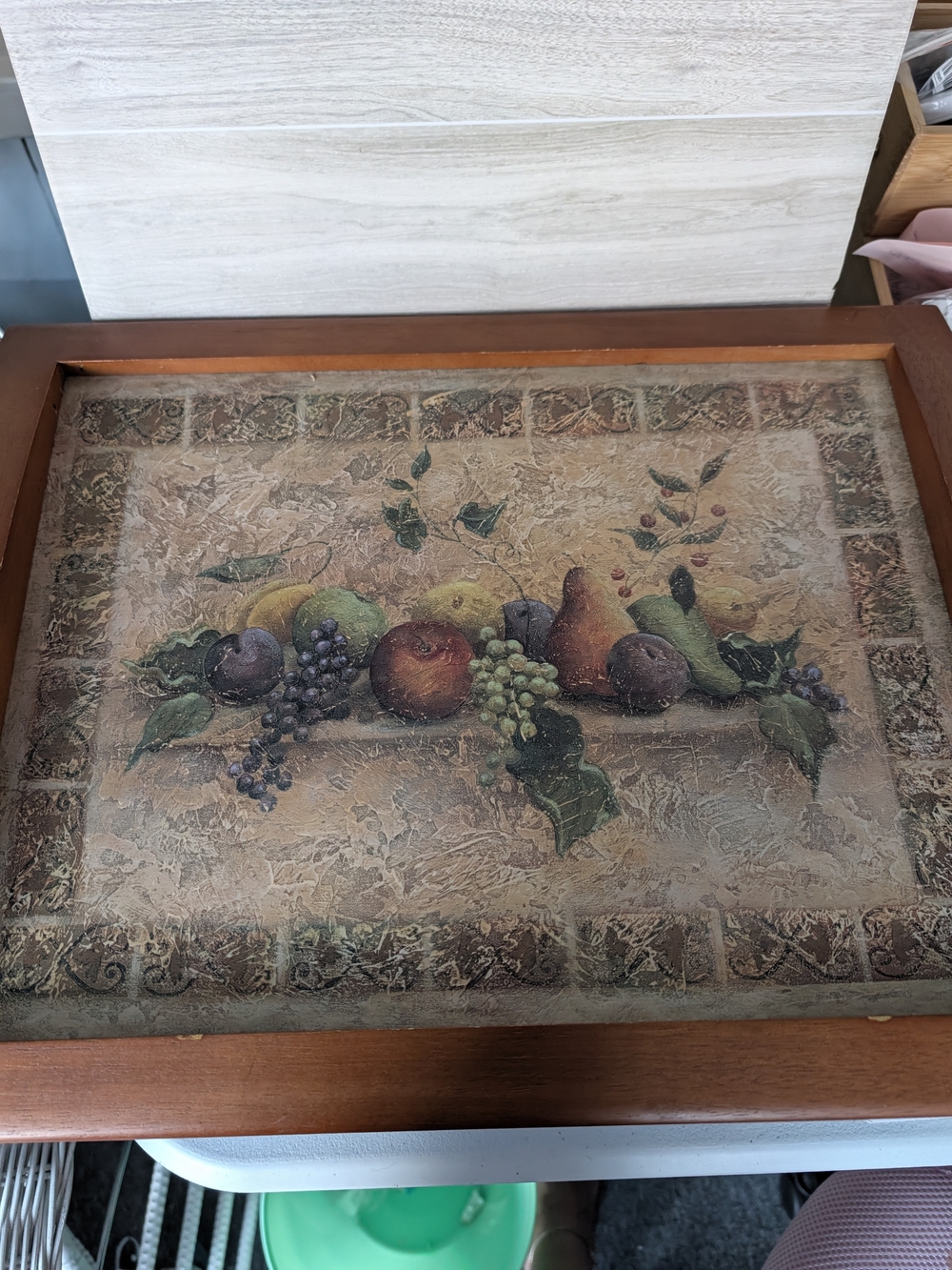 Vintage Pimpernel Tuscan Fruit Wood Framed Serving Tray Large